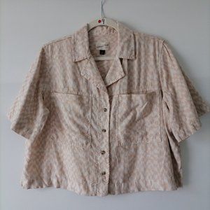 Universal Thread Womens Beige Short Sleeve Lapel Notch Collar Cropped Top Size M